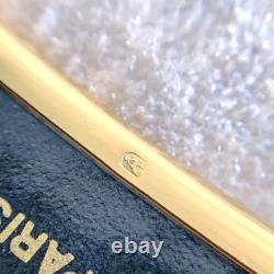 Vintage Hermes Bangle Bracelet Navy Enamel Horse Paddock Gold Rim 65 withCase