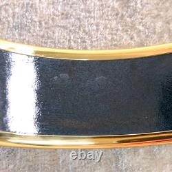 Vintage Hermes Bangle Bracelet Navy Enamel Horse Paddock Gold Rim 65 withCase