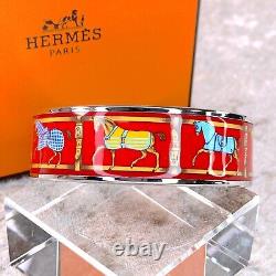 Vintage Hermes Bangle Bracelet Red Enamel Horse Paddock Gold Rim