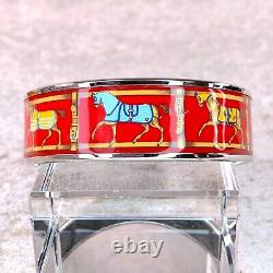 Vintage Hermes Bangle Bracelet Red Enamel Horse Paddock Gold Rim