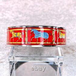 Vintage Hermes Bangle Bracelet Red Enamel Horse Paddock Gold Rim