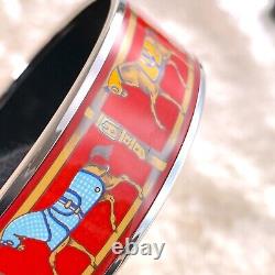 Vintage Hermes Bangle Bracelet Red Enamel Horse Paddock Gold Rim