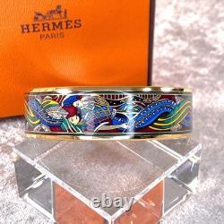 Vintage Hermes Bangle Bracelet Red Green Blue Enamel Ladies Gold Finish 65 withBox