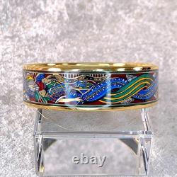 Vintage Hermes Bangle Bracelet Red Green Blue Enamel Ladies Gold Finish 65 withBox