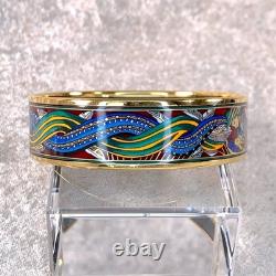 Vintage Hermes Bangle Bracelet Red Green Blue Enamel Ladies Gold Finish 65 withBox