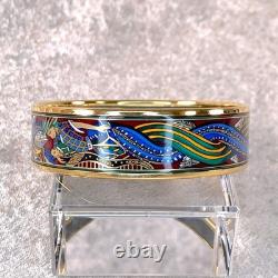 Vintage Hermes Bangle Bracelet Red Green Blue Enamel Ladies Gold Finish 65 withBox