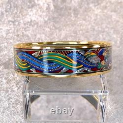 Vintage Hermes Bangle Bracelet Red Green Blue Enamel Ladies Gold Finish 65 withBox