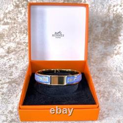 Vintage Hermes Clic Clac Bangle Bracelet Blue Enamel Stars Moon Gold GM withBox