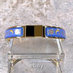 Vintage Hermes Clic Clac Bangle Bracelet Blue Enamel Stars Moon Gold GM withBox