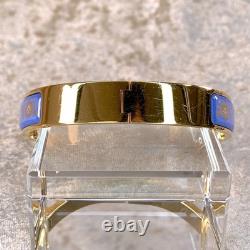 Vintage Hermes Clic Clac Bangle Bracelet Blue Enamel Stars Moon Gold GM withBox