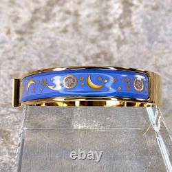 Vintage Hermes Clic Clac Bangle Bracelet Blue Enamel Stars Moon Gold GM withBox