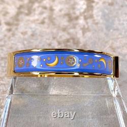Vintage Hermes Clic Clac Bangle Bracelet Blue Enamel Stars Moon Gold GM withBox
