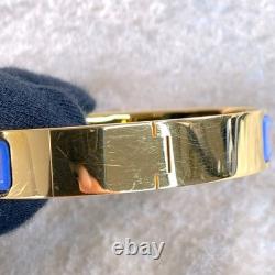 Vintage Hermes Clic Clac Bangle Bracelet Blue Enamel Stars Moon Gold GM withBox