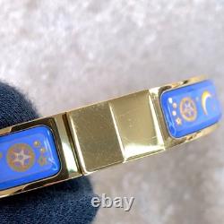 Vintage Hermes Clic Clac Bangle Bracelet Blue Enamel Stars Moon Gold GM withBox