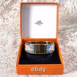 Vintage Hermes Clic Clac Bangle Bracelet Safari Lion Enamel Gold Size GM withBox