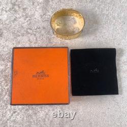 Vintage Hermes Clic Clac Bangle Bracelet Safari Lion Enamel Gold Size GM withBox