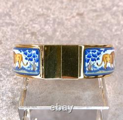 Vintage Hermes Clic Clac Bangle Bracelet Safari Lion Enamel Gold Size GM withBox