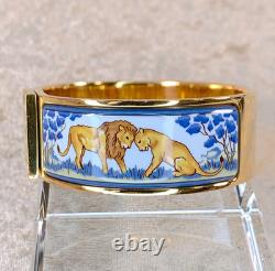 Vintage Hermes Clic Clac Bangle Bracelet Safari Lion Enamel Gold Size GM withBox