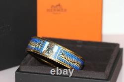 Vintage Hermes Emaile Tiger Tora Bangle Bracelet Blue Enamel with Box RARE