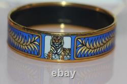 Vintage Hermes Emaile Tiger Tora Bangle Bracelet Blue Enamel with Box RARE