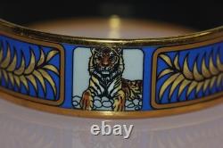 Vintage Hermes Emaile Tiger Tora Bangle Bracelet Blue Enamel with Box RARE
