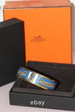 Vintage Hermes Emaile Tiger Tora Bangle Bracelet Blue Enamel with Box RARE