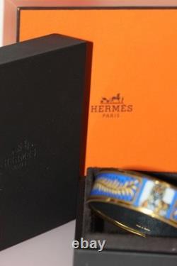 Vintage Hermes Emaile Tiger Tora Bangle Bracelet Blue Enamel with Box RARE