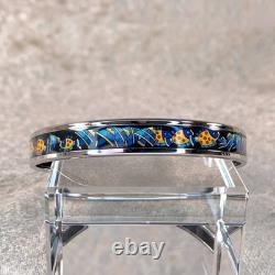 Vintage Hermes Enamel Bangle Bracelet Black Blue Fish Silver Rim Size 65 /Pouch