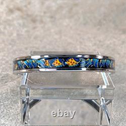 Vintage Hermes Enamel Bangle Bracelet Black Blue Fish Silver Rim Size 65 /Pouch