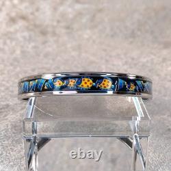 Vintage Hermes Enamel Bangle Bracelet Black Blue Fish Silver Rim Size 65 /Pouch