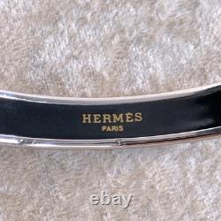 Vintage Hermes Enamel Bangle Bracelet Black Blue Fish Silver Rim Size 65 /Pouch