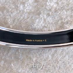 Vintage Hermes Enamel Bangle Bracelet Black Blue Fish Silver Rim Size 65 /Pouch