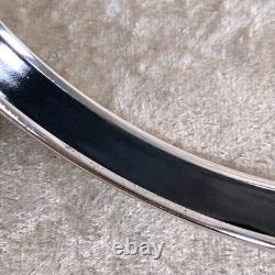 Vintage Hermes Enamel Bangle Bracelet Black Blue Fish Silver Rim Size 65 /Pouch