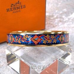 Vintage Hermes Enamel Bangle Bracelet Blue Black Enamel Gold Rim Size 70 withCase