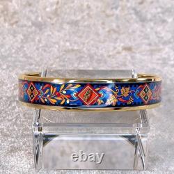 Vintage Hermes Enamel Bangle Bracelet Blue Black Enamel Gold Rim Size 70 withCase