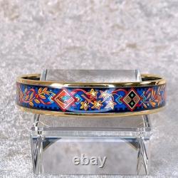 Vintage Hermes Enamel Bangle Bracelet Blue Black Enamel Gold Rim Size 70 withCase
