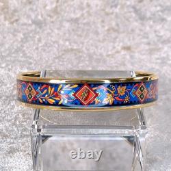 Vintage Hermes Enamel Bangle Bracelet Blue Black Enamel Gold Rim Size 70 withCase