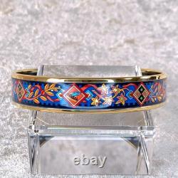 Vintage Hermes Enamel Bangle Bracelet Blue Black Enamel Gold Rim Size 70 withCase