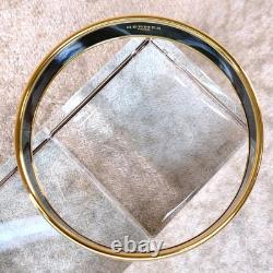 Vintage Hermes Enamel Bangle Bracelet Blue Black Enamel Gold Rim Size 70 withCase