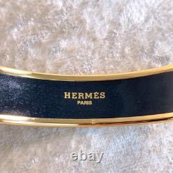 Vintage Hermes Enamel Bangle Bracelet Blue Black Enamel Gold Rim Size 70 withCase