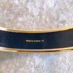 Vintage Hermes Enamel Bangle Bracelet Blue Black Enamel Gold Rim Size 70 withCase
