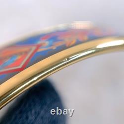Vintage Hermes Enamel Bangle Bracelet Blue Black Enamel Gold Rim Size 70 withCase