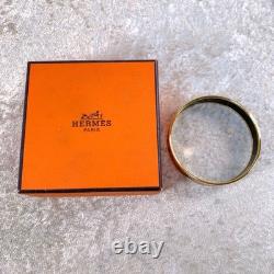 Vintage Hermes Enamel Bangle Bracelet Blue Black Enamel Gold Rim Size 70 withCase
