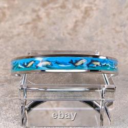 Vintage Hermes Enamel Bangle Bracelet Blue Enamel Dolphin Silver Rim 65 withBox