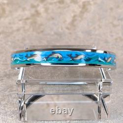 Vintage Hermes Enamel Bangle Bracelet Blue Enamel Dolphin Silver Rim 65 withBox