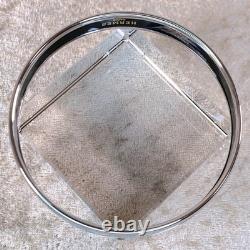 Vintage Hermes Enamel Bangle Bracelet Blue Enamel Dolphin Silver Rim 65 withBox