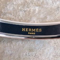 Vintage Hermes Enamel Bangle Bracelet Blue Enamel Dolphin Silver Rim 65 withBox
