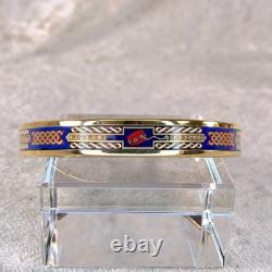 Vintage Hermes Enamel Bangle Bracelet Blue Enamel Gold Rim Size 70 with Box
