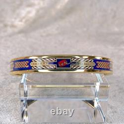 Vintage Hermes Enamel Bangle Bracelet Blue Enamel Gold Rim Size 70 with Box