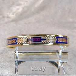 Vintage Hermes Enamel Bangle Bracelet Blue Enamel Gold Rim Size 70 with Box